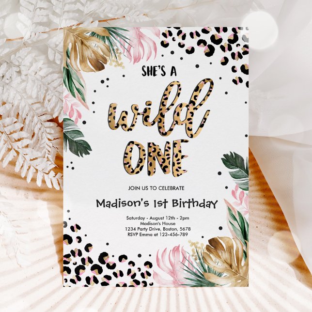 Wild One Birthday Leopard Print Wild Jungle Party Einladung (Von Creator hochgeladen)
