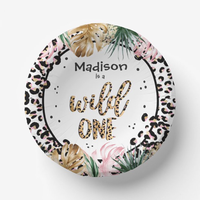 Wild One Birthday Leopard Print Wild Jungle Party Pappteller (Vorderseite)