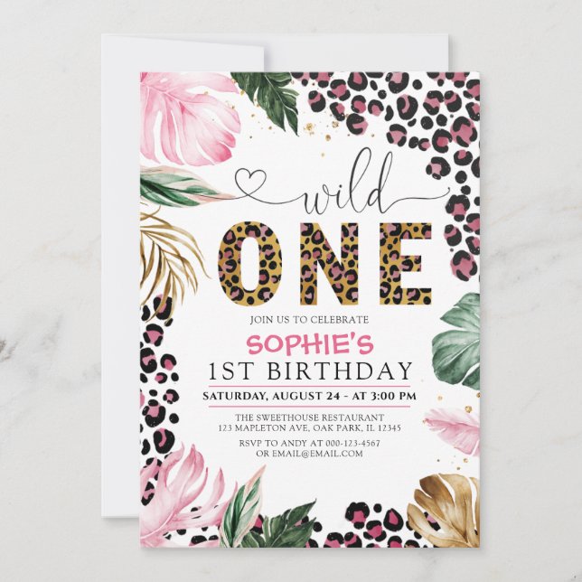 Wild One Birthday Leopard Safari Jungle Geburtstag Einladung (Vorderseite)
