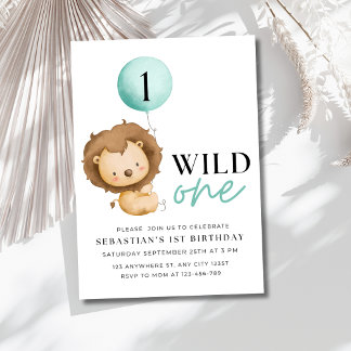 Wild One Birthday Lion Invitation, Zoo Birthday Einladung