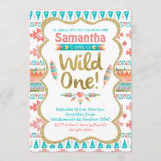 Wild One Birthday, Mädchen 1. Geburtstag, Stamm Einladung