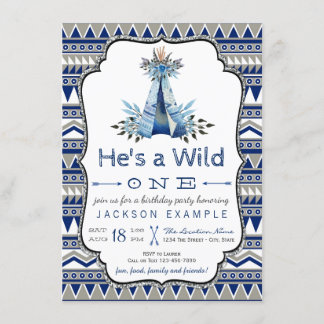 Wild One Birthday Party Boys Teepee erster Geburts Einladung