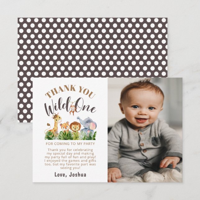 Wild One Birthday Photo Carte de remerciements (Devant / Derrière)