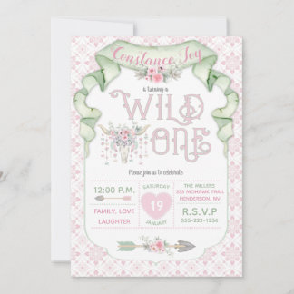 Wild One Birthday Pink Green Tribal Einladung