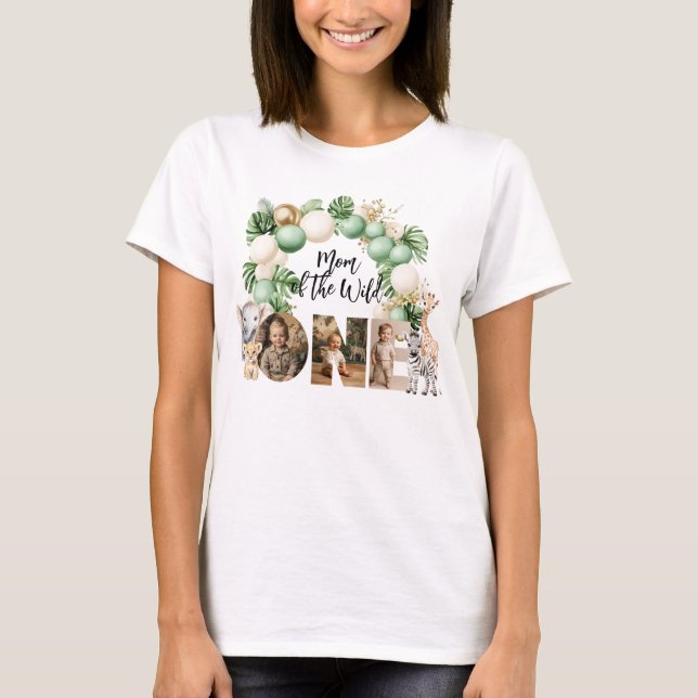 Wild One Birthday Safari Animal Foto Mama T-Shirt (Vorderseite)