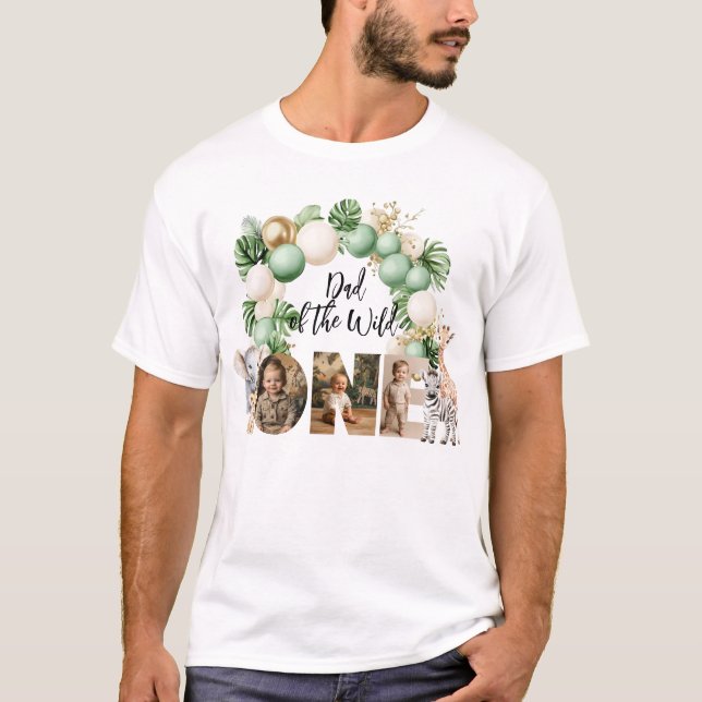 Wild One Birthday Safari Animal Foto Vater T-Shirt (Vorderseite)