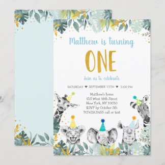 Wild One Blue Gold Party Animal - Einladung zum Ge