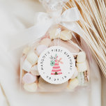 Wild One | Blumenkleber zum ersten Geburtstag Runder Aufkleber<br><div class="desc">Adorable Bärenaufkleber eignen sich hervorragend,  um Ihre kleinen Geburtstagsparty-Favoriten und Einladungen zu versiegeln. Die Aufkleber,  die auf unsere Wild One Einladungs-Kollektion abgestimmt sind,  verfügen über eine rosa Teepeemaschine,  die mit Blume geschmückt ist,  mit Anlass und Datum in gebogener grauer Schrift.</div>