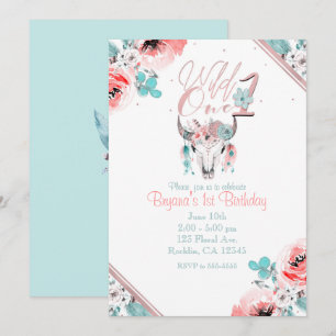 WILD ONE Boho-Chic-Blumen-Einladung zum 1. Geburts Einladung