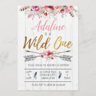 Wild One Boho Geburtstagskinder zum 1. Geburtstag  Einladung