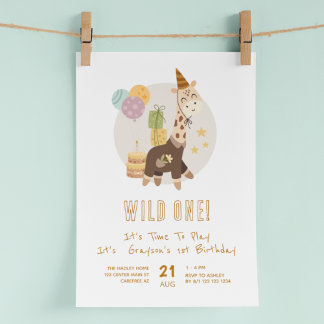 Wild One Boho Giraffe Boy 1. Geburtstag Einladung