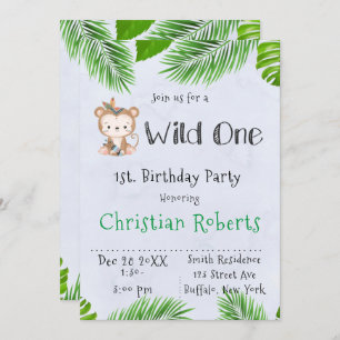 Wild One Boho Monkey Anniversaire Fête Invitation