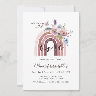 Wild & One Boho Wildblume Rainbow 1. Geburtstag Einladung