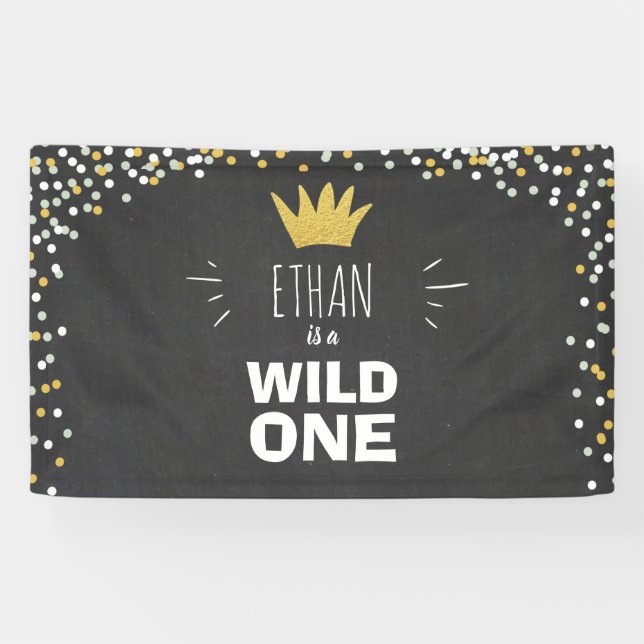 Wild One Boy Anniversaire Bannière Black Gold Crow (Horizontal)
