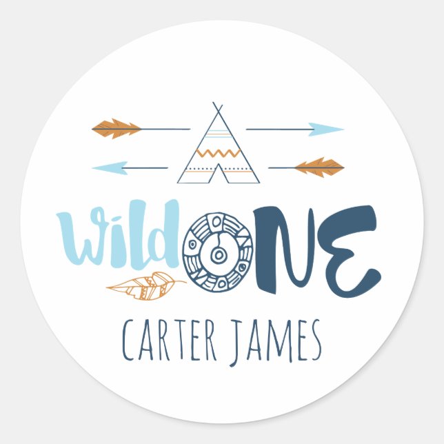 Wild One Boy First Birthday Stickers (Vorderseite)