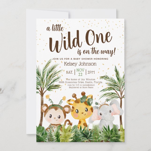 Wild One Boy Jungle Baby Dusche Einladung (Vorderseite)