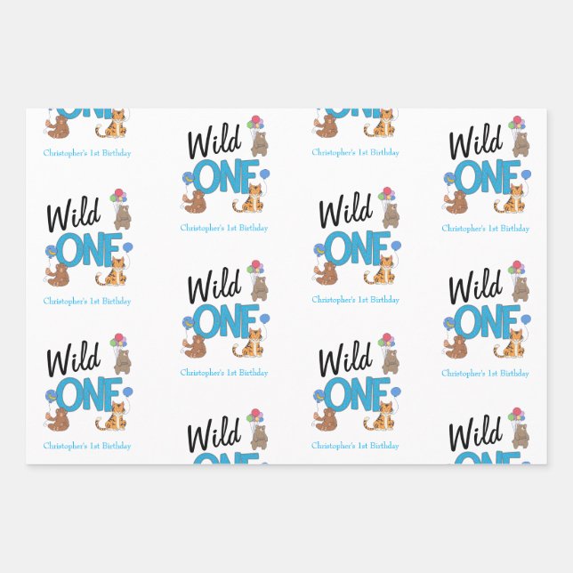 Wild One Boys First Birthday Safari Jungle Animals Geschenkpapier Set (Vorderseite)