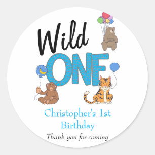 Wild One Boys First Birthday Safari Jungle Animals Runder Aufkleber