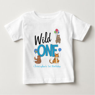 Wild One Boys First Birthday Safari Jungle Animes Baby T-shirt