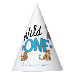 Wild One Boys First Birthday Safari Jungle Animes Partyhütchen