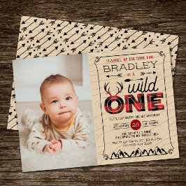Wild One Boys Kariert Lumberjack 1. Geburtstag Fot Einladung