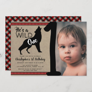 Wild One Boys Photo First Birthday Invitations