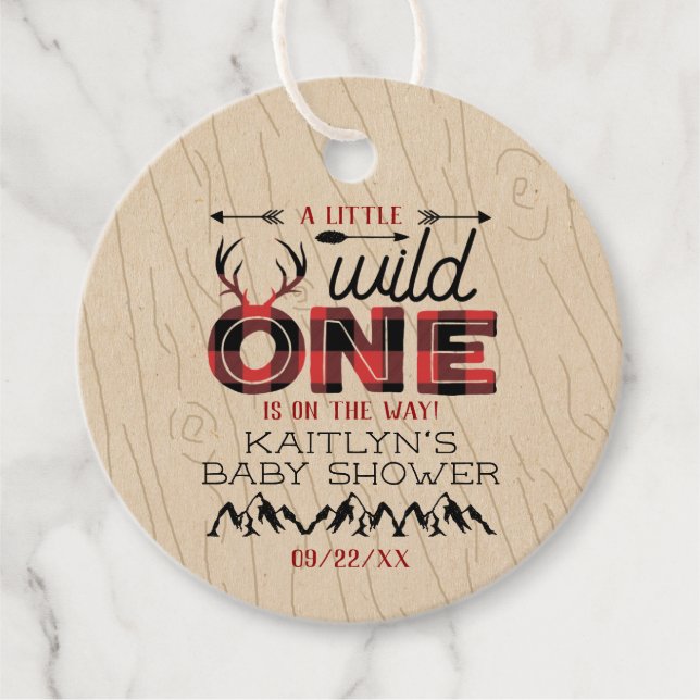 Wild One Boys Rustikale Karierte Lumberjack Babydu Geschenkanhänger (Vorderseite)