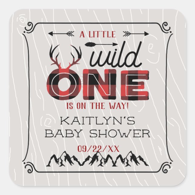 Wild One Boys Rustikale Karierte Lumberjack Babydu Quadratischer Aufkleber (Vorderseite)
