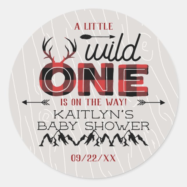 Wild One Boys Rustikale Karierte Lumberjack Babydu Runder Aufkleber (Vorderseite)