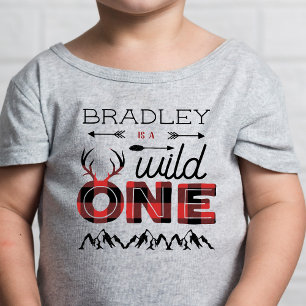 Wild One Boys Rustikales Karo-Holzfäller 1. Geburt Baby T-shirt
