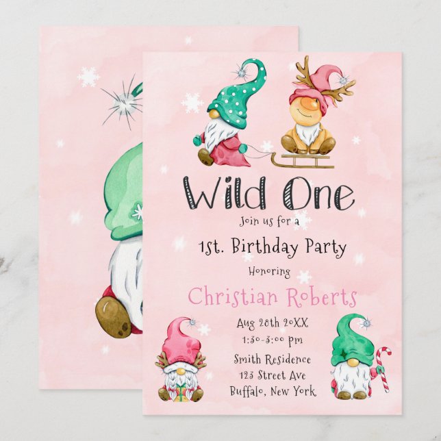 Wild One Christmas Gnome 1. Geburtstag Einladung (Vorne/Hinten)