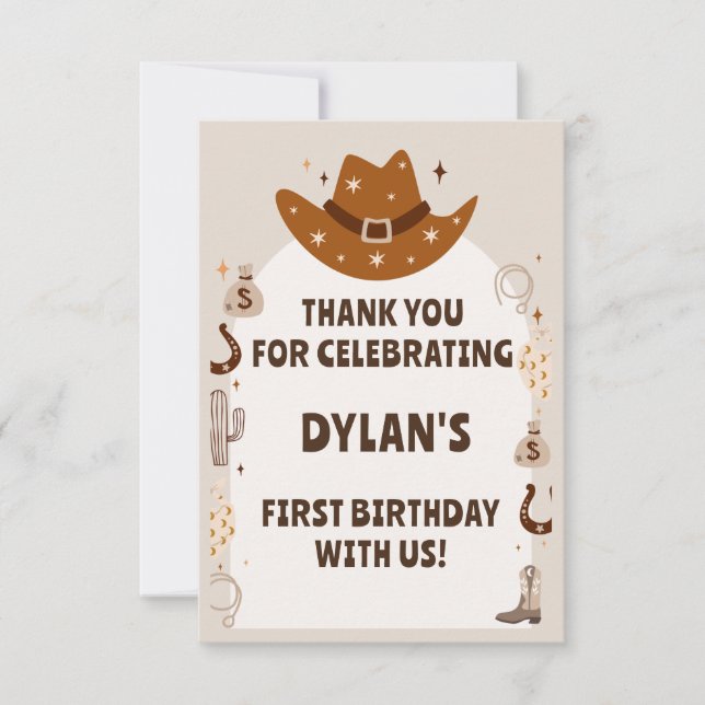 Wild One Cowboy Birthday Dankeskarte (Vorderseite)
