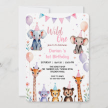 Wild One Cute Animals Balloon girls 1st Birthday