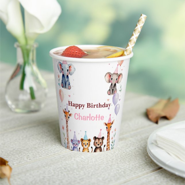 Wild One Cute Animals Balloon girls Birthday Pappbecher (In Situ)