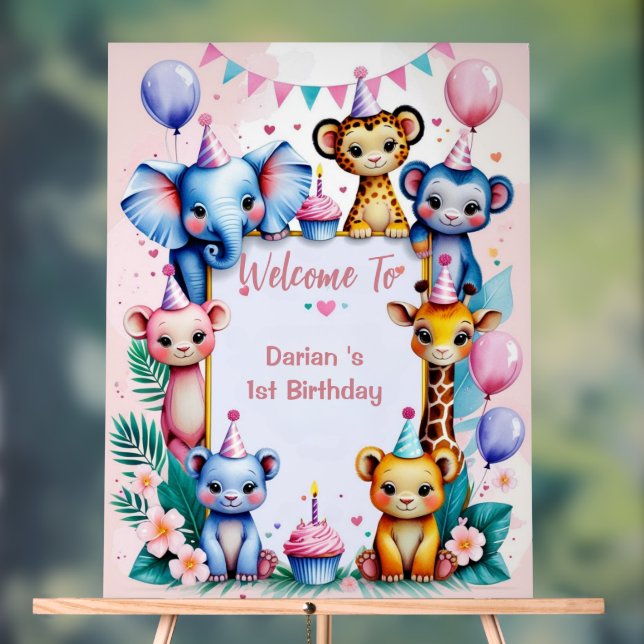 Wild One Cute Animals Balloon kids 1st Birthday (Neutre)