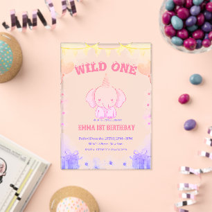 Wild One Cute Elephant 1er anniversaire Invitation