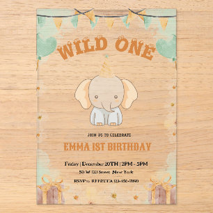 Wild One Cute Elephant 1er anniversaire Invitation