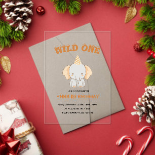 Wild One Cute Elephant 1er anniversaire Invitation