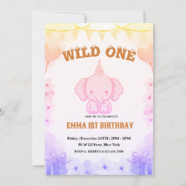 Wild One Cute Elephant 1st Birthday Invitation Einladung