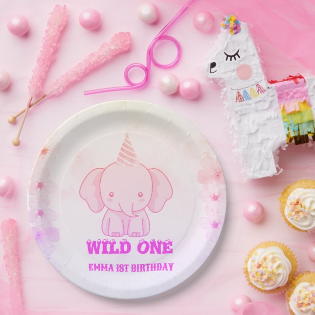 Wild One Cute Elephant 1st Birthday  Pappteller (Party)