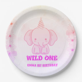 Wild One Cute Elephant 1st Birthday Pappteller