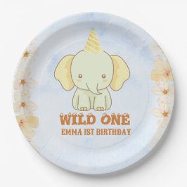 Wild One Cute Elephant 1st Birthday Pappteller