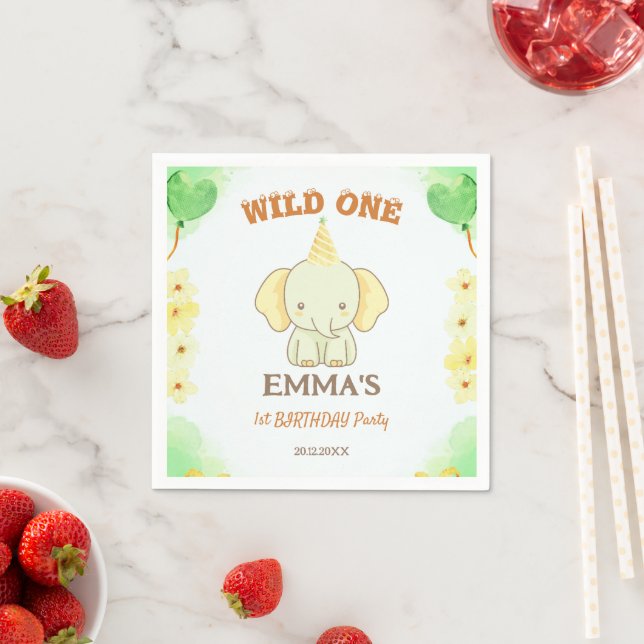 Wild One Cute Elephant 1st Birthday  Serviette (Beispiel)