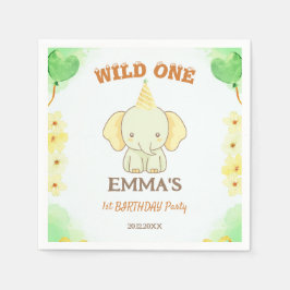Wild One Cute Elephant 1st Birthday Serviette