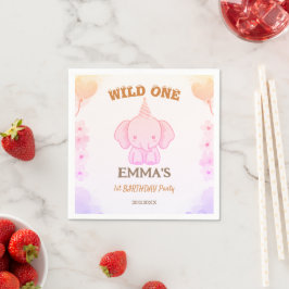Wild One Cute Elephant 1st Birthday Serviette