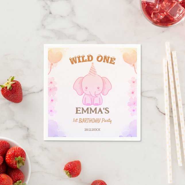 Wild One Cute Elephant 1st Birthday  Serviette (Beispiel)