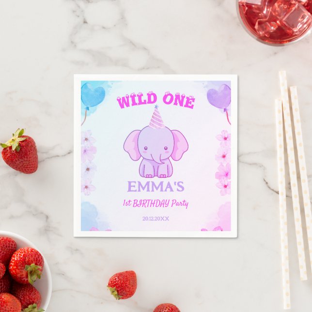 Wild One Cute Elephant 1st Birthday  Serviette (Beispiel)