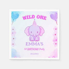 Wild One Cute Elephant 1st Birthday Serviette