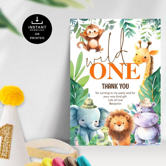 Wild One Cute Jungle 1st Birthday Party Thank You Karte (Von Creator hochgeladen)
