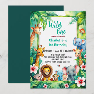 Wild One Cute Jungle Animal Child's 1st Birthday Einladung